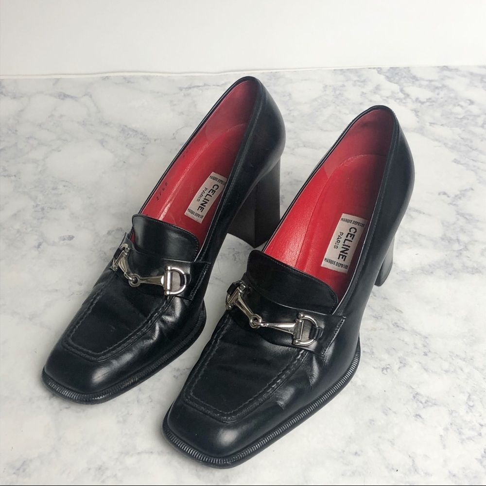 Vintage Celine Black Loafer Chunky Heels Size 37 Size 6.5